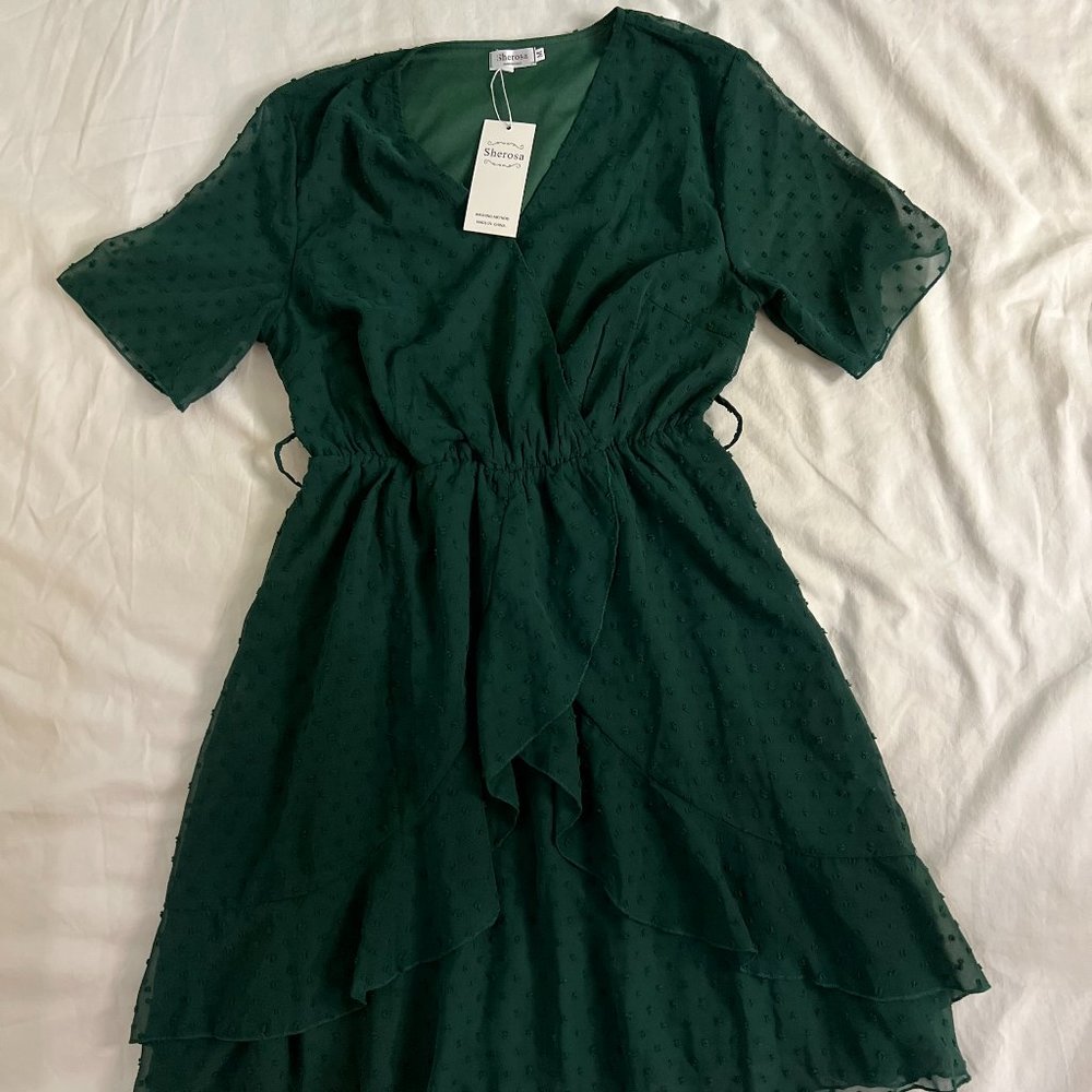 Sherosa Women's Summer V Neck Ruffles Faux Wrap Dress